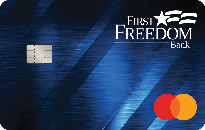 Image is of a silver Personal Platinum Classic Credit Card from First Freedom Bank. 