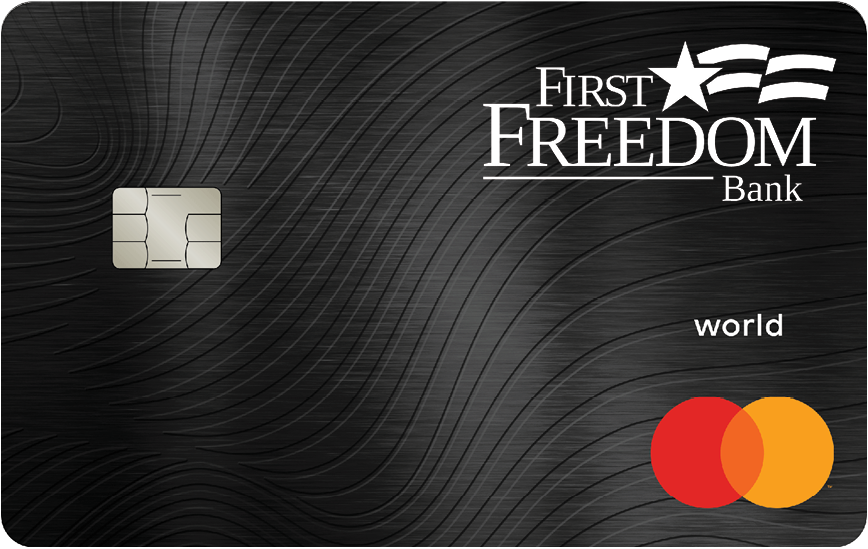 Image is of a black Personal Platinum Preferred Credit Card from First Freedom Bank. 
