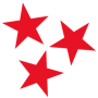 Icon is of 5 red stars in a circle, and is used for decorative purposes. 