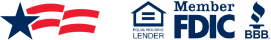 This includes the icon for First Freedom Bank and logos for Equal Housing Lender, Member FDIC, and Better Business Bureau. 